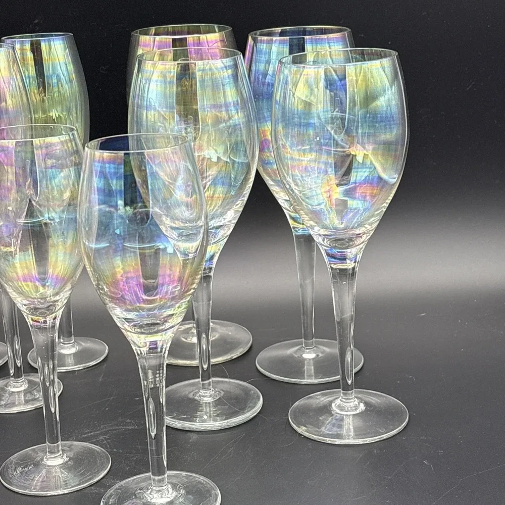 Vintage Toscany Iris Lustre Crystal Stemware Lot of 13 Iridescent Wine Champagne